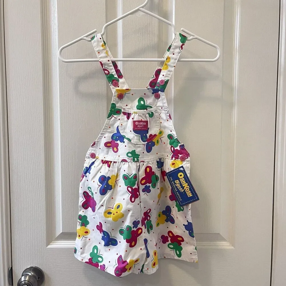 Vintage Oshkosh B'gosh Butterfly Overall Shorts Shortalls USA Girls 6X w/ TAGS